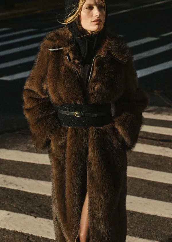 and Other Stories Belted Faux Fur Coat Brown Women Jackets and Coats