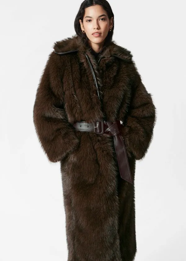 and Other Stories Belted Faux Fur Coat Brown Women Jackets and Coats