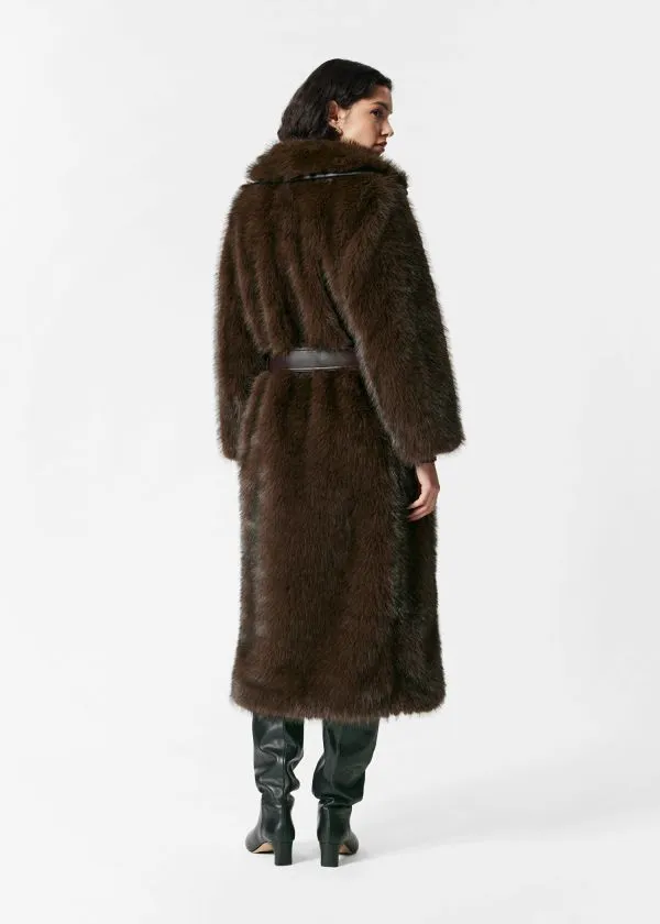 and Other Stories Belted Faux Fur Coat Brown Women Jackets and Coats