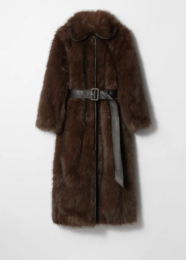 and Other Stories Belted Faux Fur Coat Brown Women Jackets and Coats