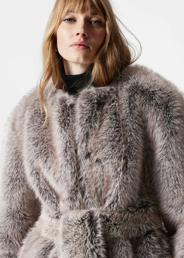 and Other Stories Belted Faux Fur Jacket Mole Women Jackets and Coats