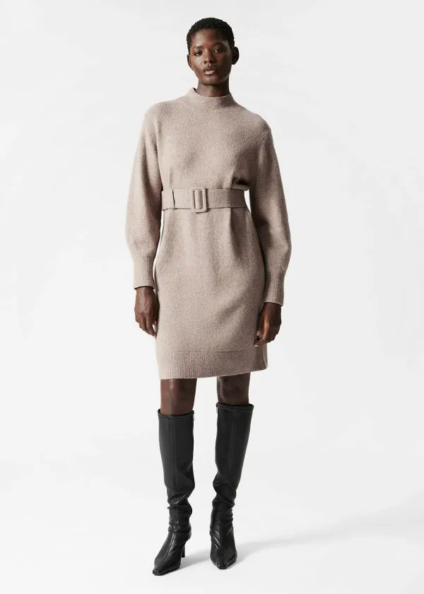 and Other Stories Belted Jumper Dress Caramel Women Dresses