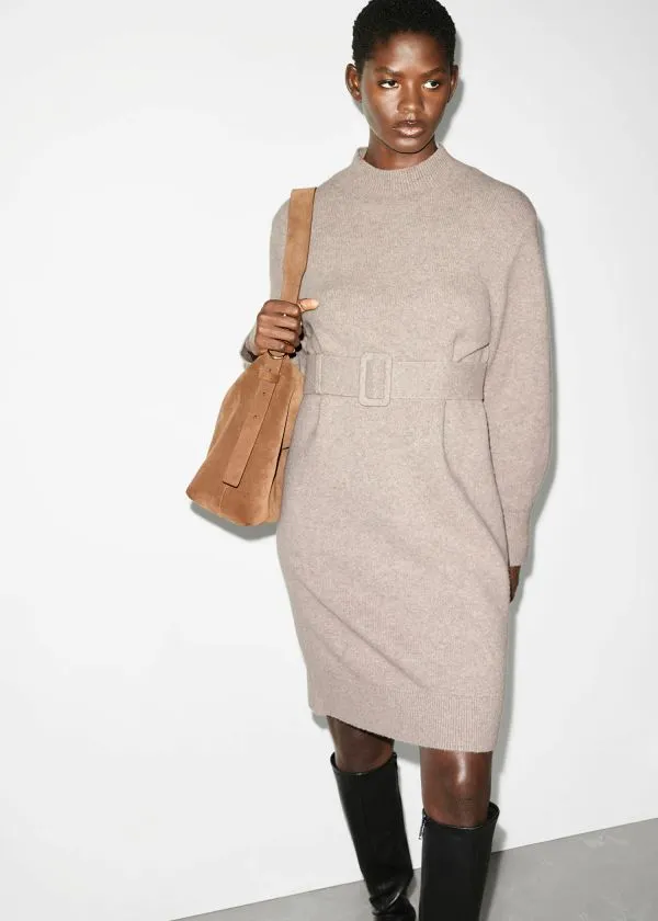 and Other Stories Belted Jumper Dress Caramel Women Dresses