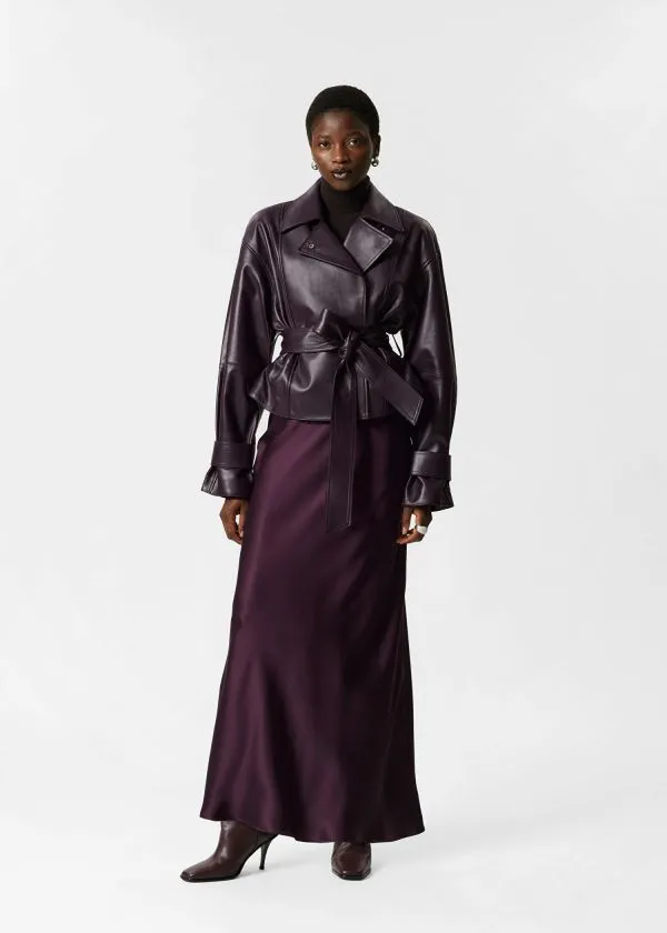 and Other Stories Belted Leather Jacket Dark Purple Women Jackets and Coats