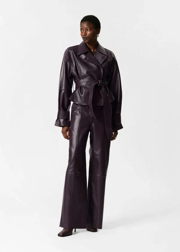 and Other Stories Belted Leather Jacket Dark Purple Women Jackets and Coats