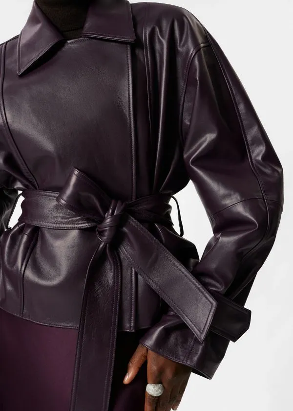 and Other Stories Belted Leather Jacket Dark Purple Women Jackets and Coats