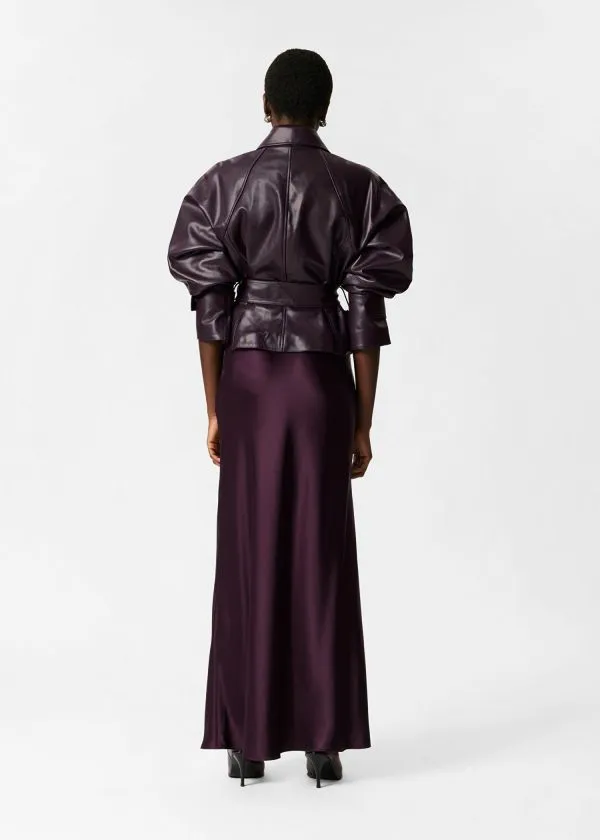 and Other Stories Belted Leather Jacket Dark Purple Women Jackets and Coats