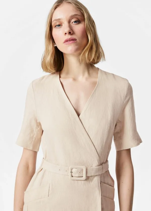 and Other Stories Belted Linen Mini Dress Beige Women Dresses