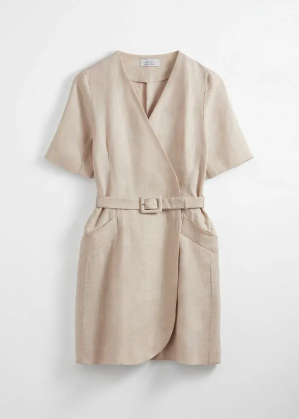 and Other Stories Belted Linen Mini Dress Beige Women Dresses