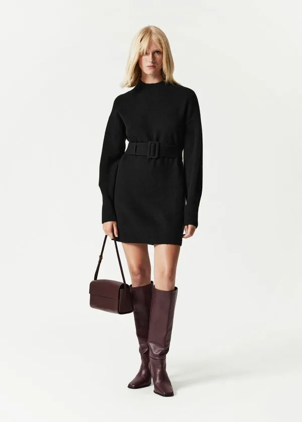 and Other Stories Belted Mini Knit Dress Black Women Dresses