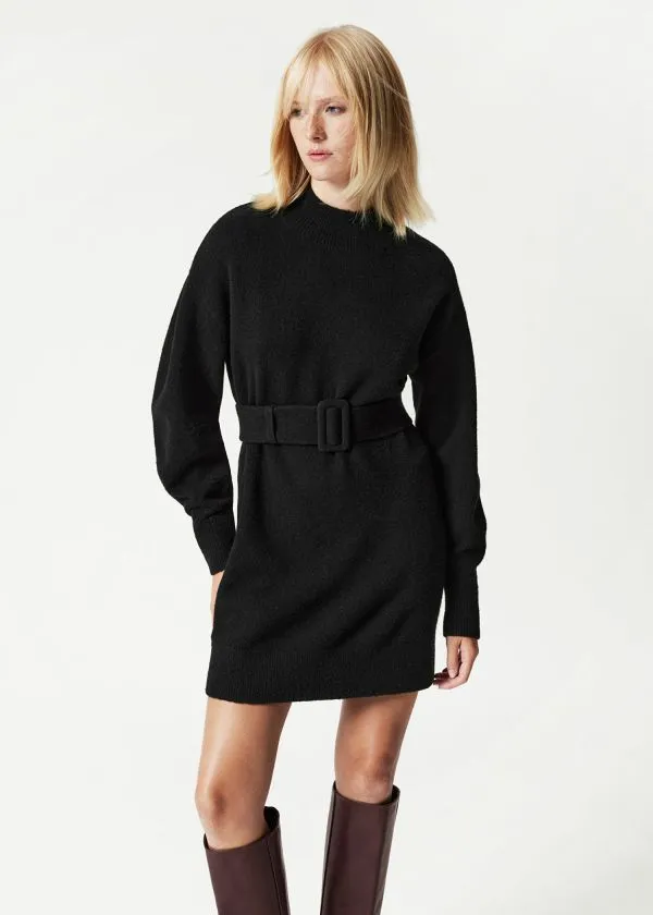 and Other Stories Belted Mini Knit Dress Black Women Dresses