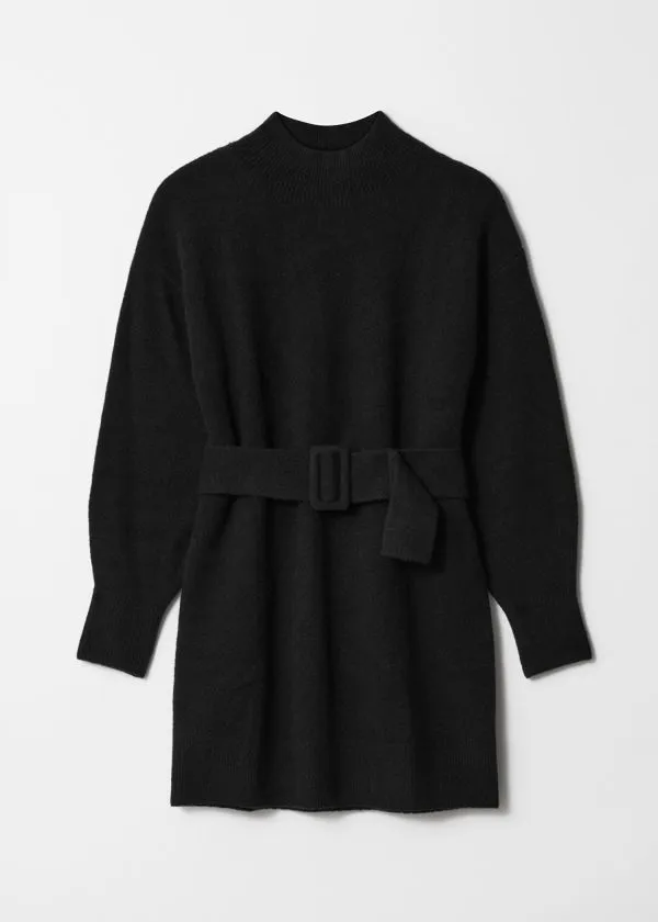 and Other Stories Belted Mini Knit Dress Black Women Dresses