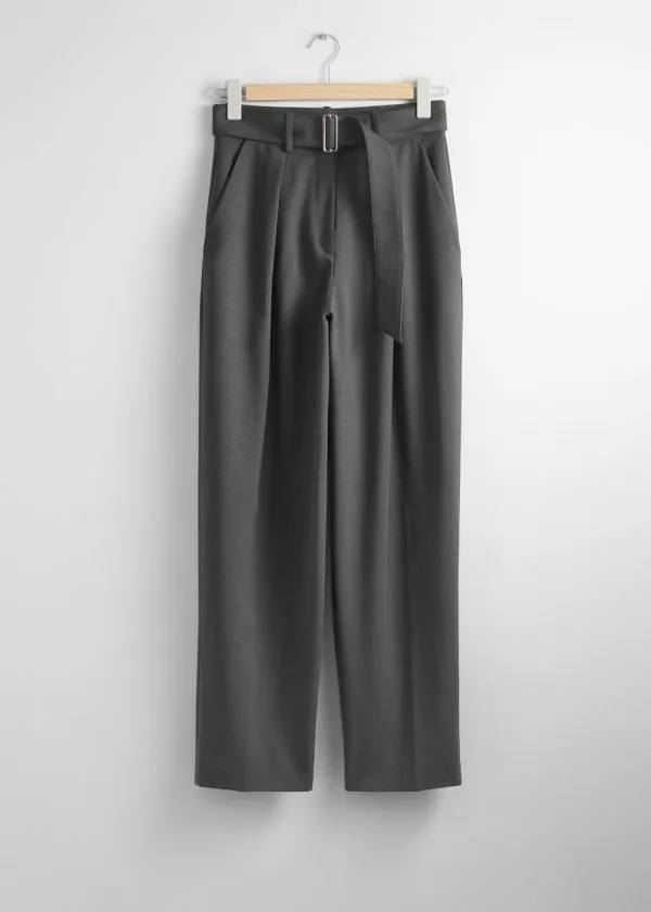 and Other Stories Belted Tailored Trousers Grey Women Sets and Suits
