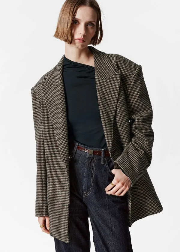 and Other Stories Belted Wool Blazer Brown Dogtooth Women Jackets and Coats