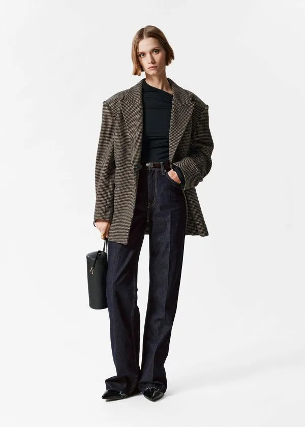 and Other Stories Belted Wool Blazer Brown Dogtooth Women Jackets and Coats and Other Stories Belted Wool Blazer Brown Dogtooth Women Jackets and Coats