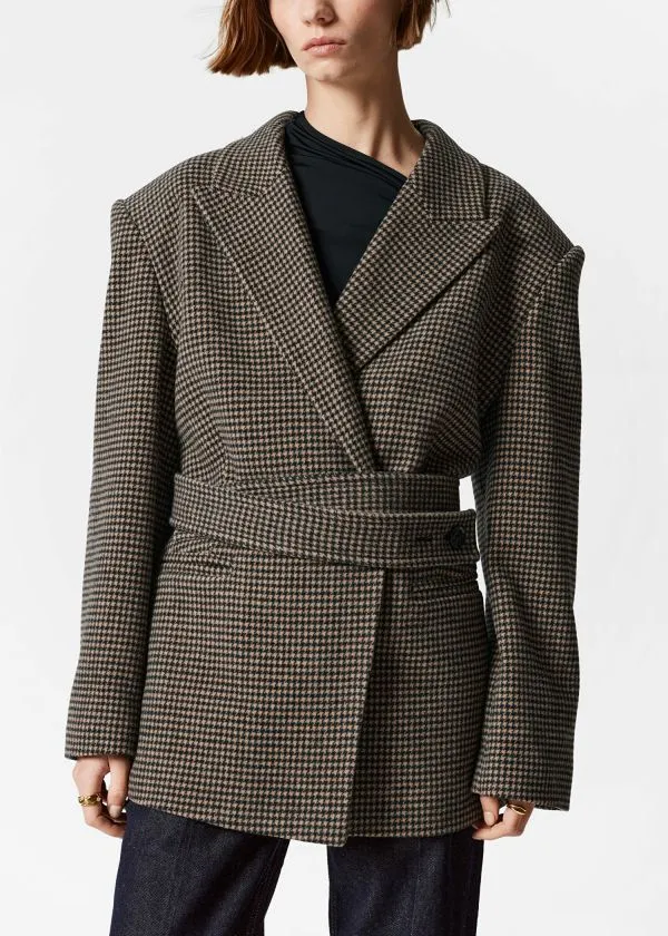 and Other Stories Belted Wool Blazer Brown Dogtooth Women Jackets and Coats and Other Stories Belted Wool Blazer Brown Dogtooth Women Jackets and Coats