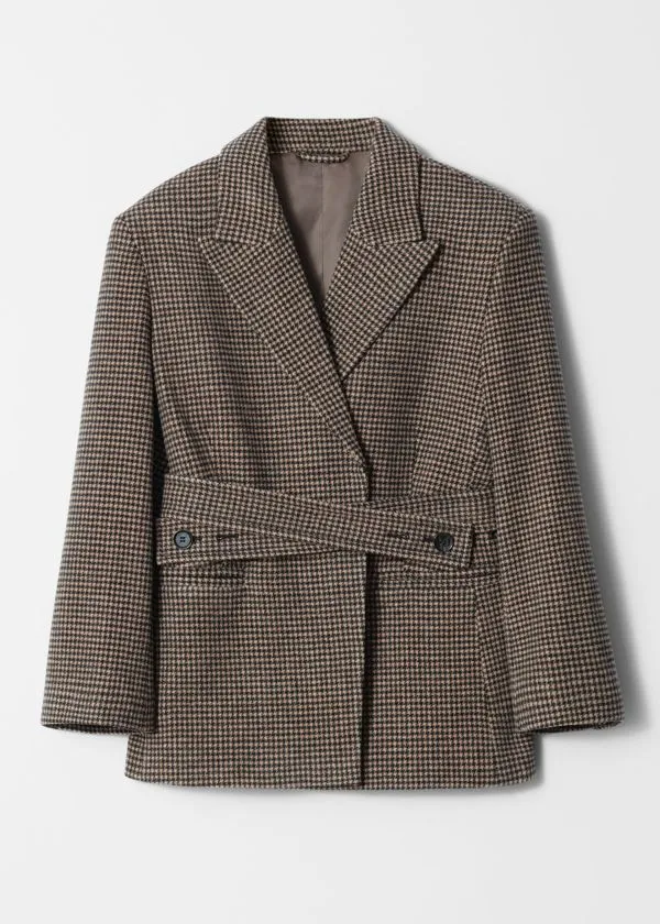 and Other Stories Belted Wool Blazer Brown Dogtooth Women Jackets and Coats and Other Stories Belted Wool Blazer Brown Dogtooth Women Jackets and Coats