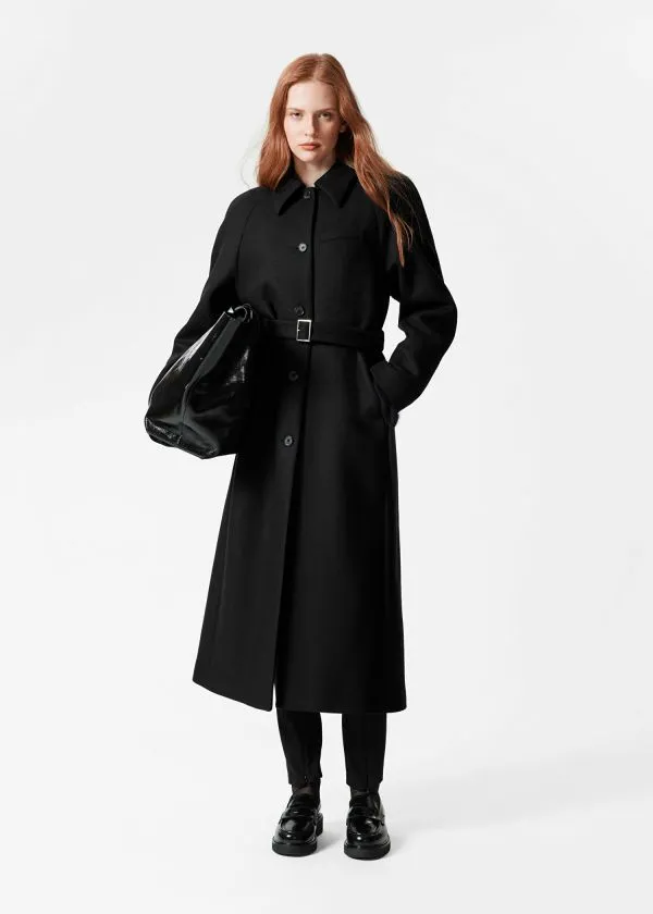 and Other Stories Belted Wool Coat Black Women Jackets and Coats