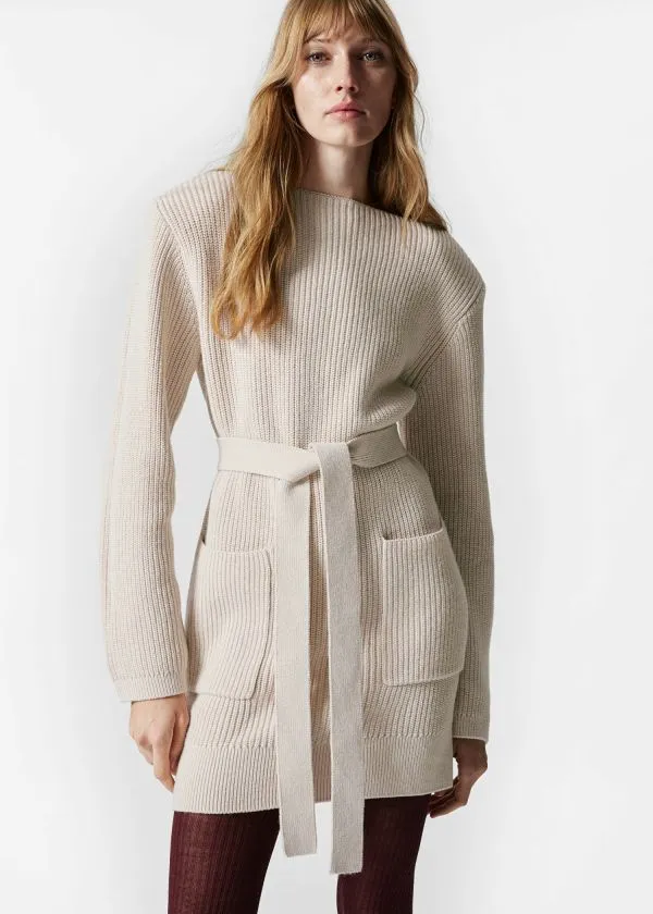 and Other Stories Belted Wool Mini Dress Beige Women Dresses