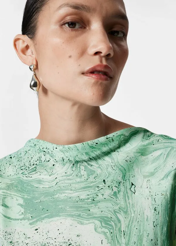 and Other Stories BiasCut Satin Midi Dress Green Print Women Dresses