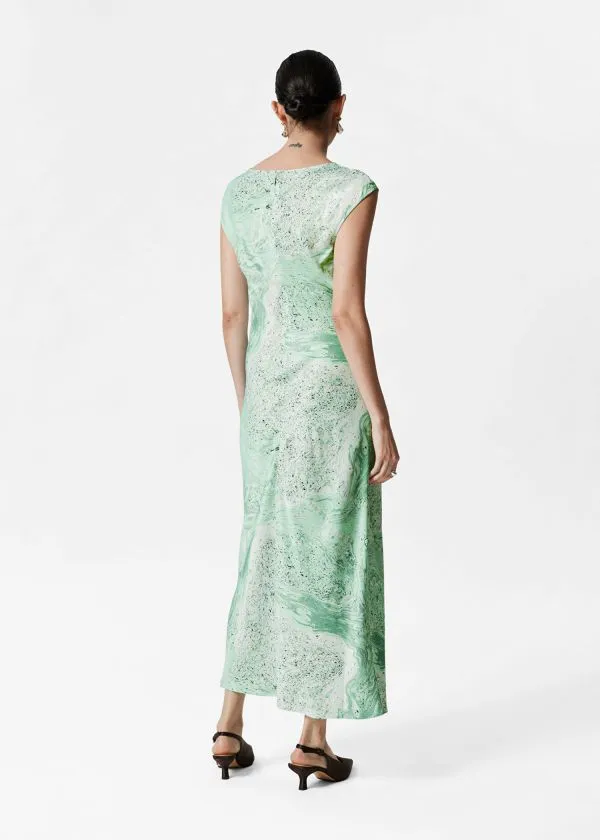 and Other Stories BiasCut Satin Midi Dress Green Print Women Dresses