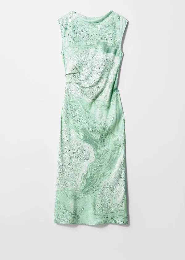 and Other Stories BiasCut Satin Midi Dress Green Print Women Dresses
