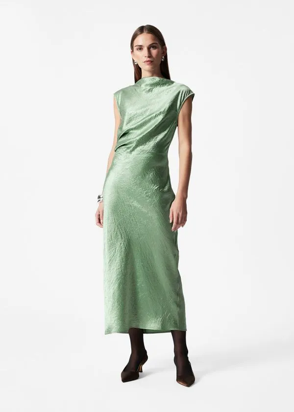 and Other Stories BiasCut Satin Midi Dress Green Women Dresses