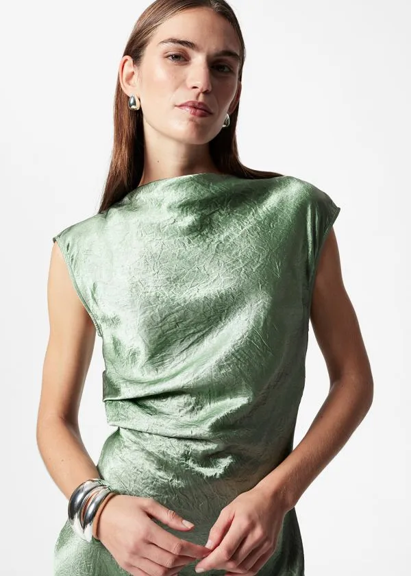 and Other Stories BiasCut Satin Midi Dress Green Women Dresses