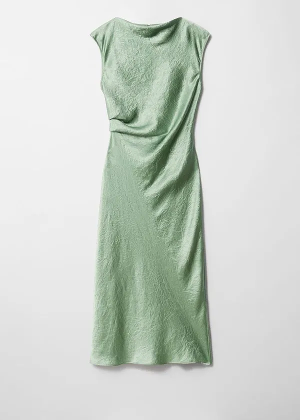and Other Stories BiasCut Satin Midi Dress Green Women Dresses