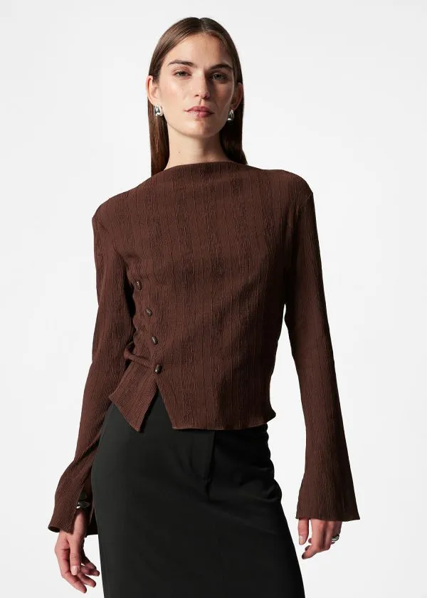and Other Stories BoatNeck FlaredSleeve Top Brown Women Tops and Tshirts