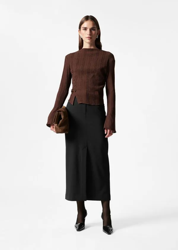 and Other Stories BoatNeck FlaredSleeve Top Brown Women Tops and Tshirts