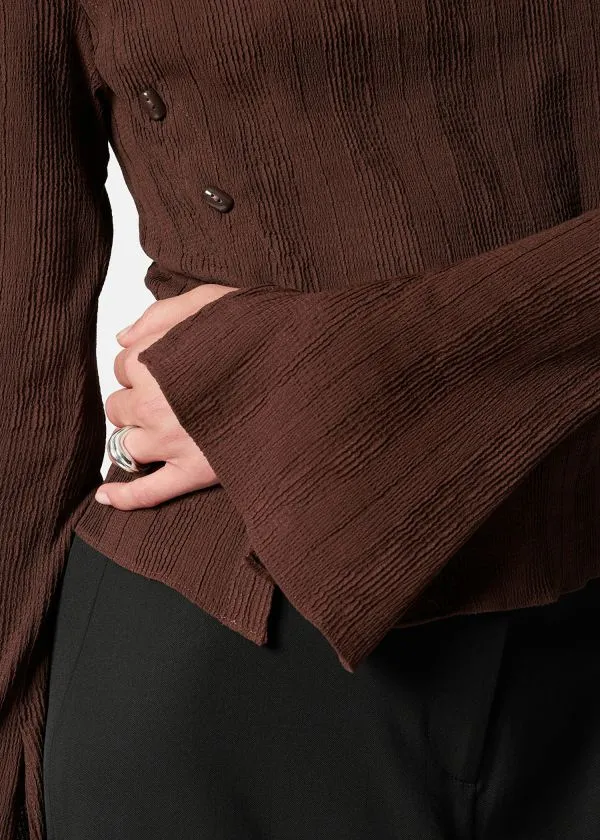 and Other Stories BoatNeck FlaredSleeve Top Brown Women Tops and Tshirts