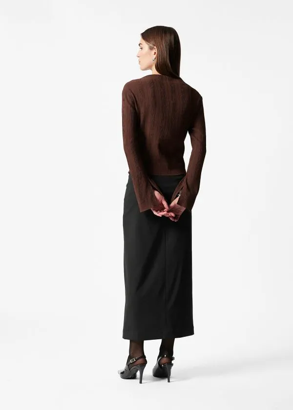 and Other Stories BoatNeck FlaredSleeve Top Brown Women Tops and Tshirts