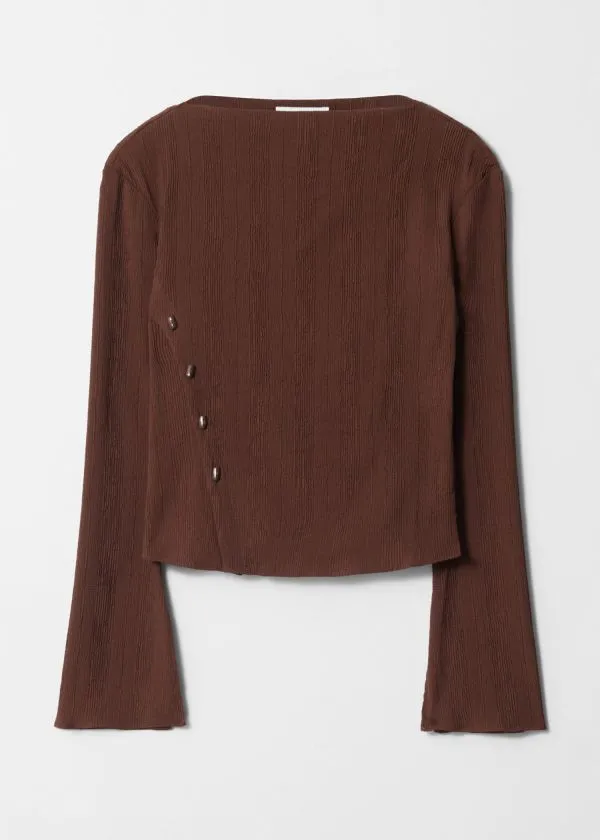 and Other Stories BoatNeck FlaredSleeve Top Brown Women Tops and Tshirts