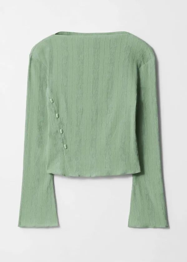 and Other Stories BoatNeck FlaredSleeve Top Green Women Tops and Tshirts