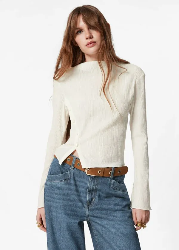 and Other Stories BoatNeck FlaredSleeve Top White Women Tops and Tshirts