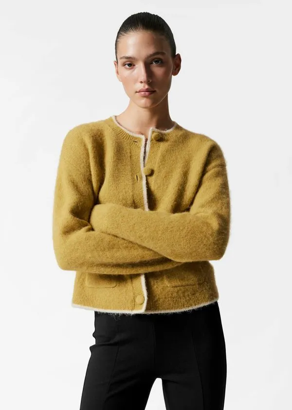 and Other Stories Boxy CrewNeck Cardigan Oliveandpink Women Knitwear
