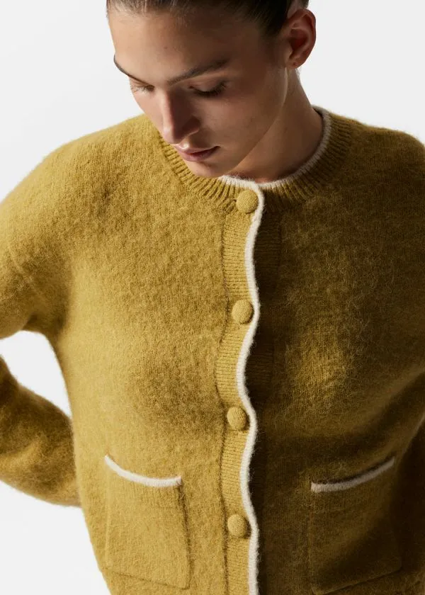 and Other Stories Boxy CrewNeck Cardigan Oliveandpink Women Knitwear