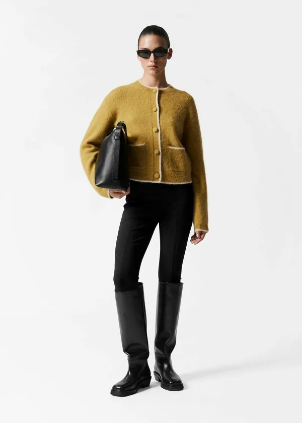 and Other Stories Boxy CrewNeck Cardigan Oliveandpink Women Knitwear