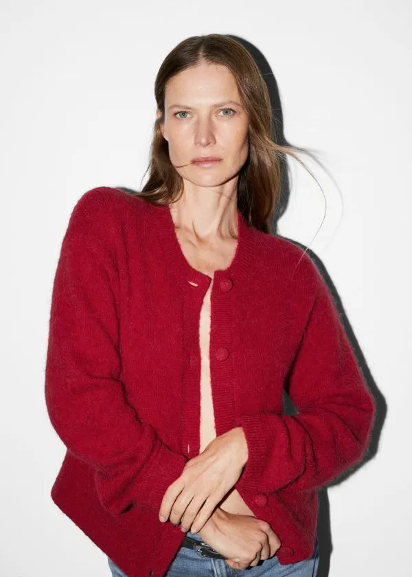and Other Stories Boxy CrewNeck Cardigan Red Women Knitwear