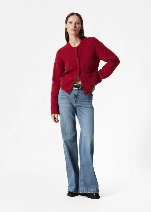 and Other Stories Boxy CrewNeck Cardigan Red Women Knitwear