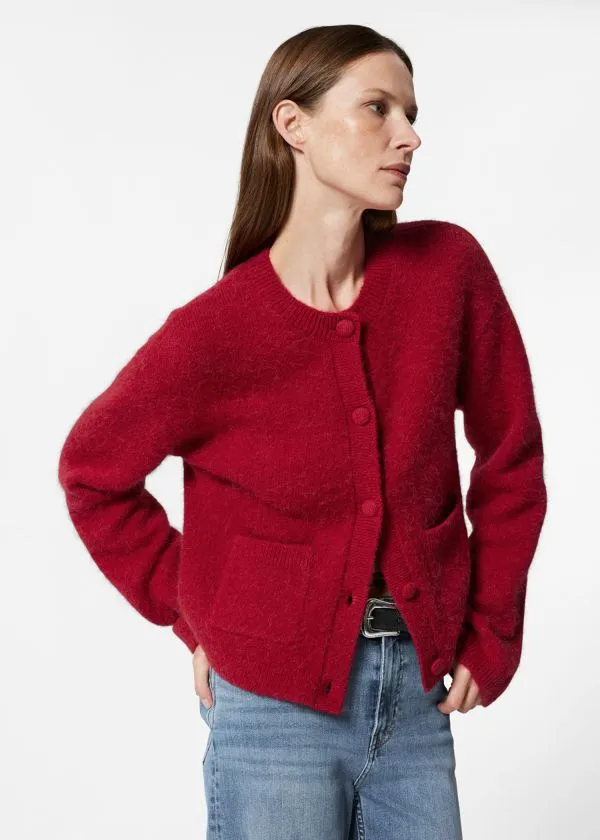 and Other Stories Boxy CrewNeck Cardigan Red Women Knitwear