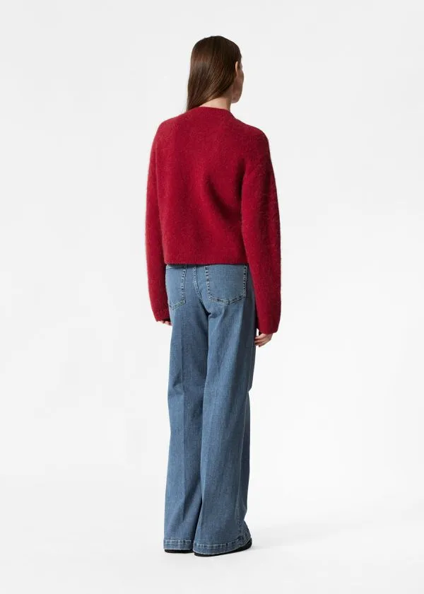 and Other Stories Boxy CrewNeck Cardigan Red Women Knitwear