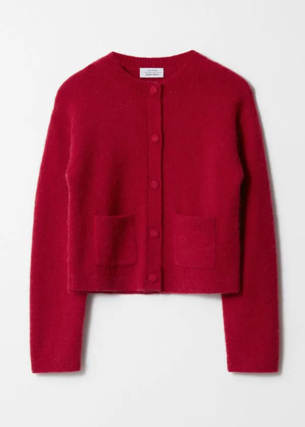 and Other Stories Boxy CrewNeck Cardigan Red Women Knitwear