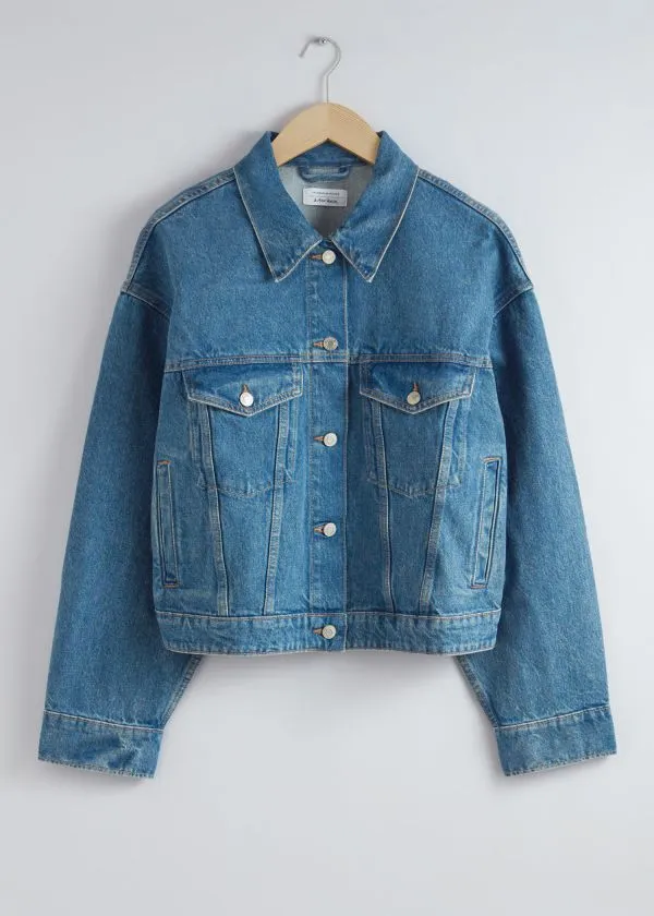 and Other Stories Boxy Denim Jacket Mid Blue Women Jackets and Coats