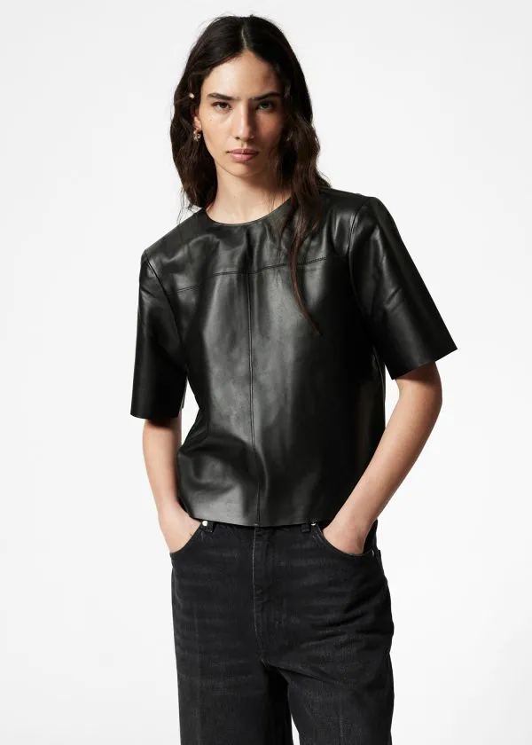 and Other Stories Boxy Leather TShirt Black Women Tops and Tshirts