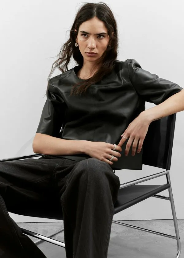 and Other Stories Boxy Leather TShirt Black Women Tops and Tshirts