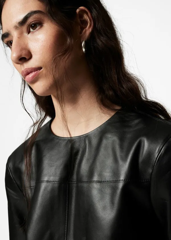 and Other Stories Boxy Leather TShirt Black Women Tops and Tshirts