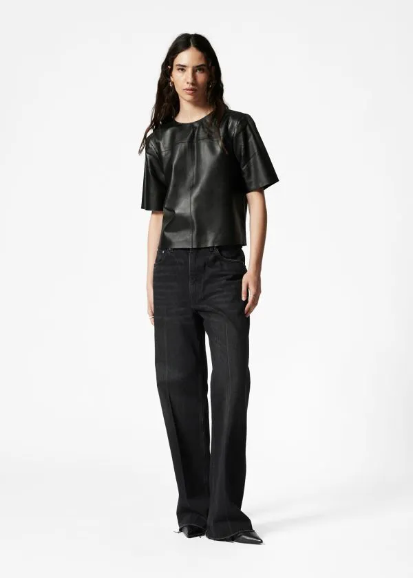 and Other Stories Boxy Leather TShirt Black Women Tops and Tshirts