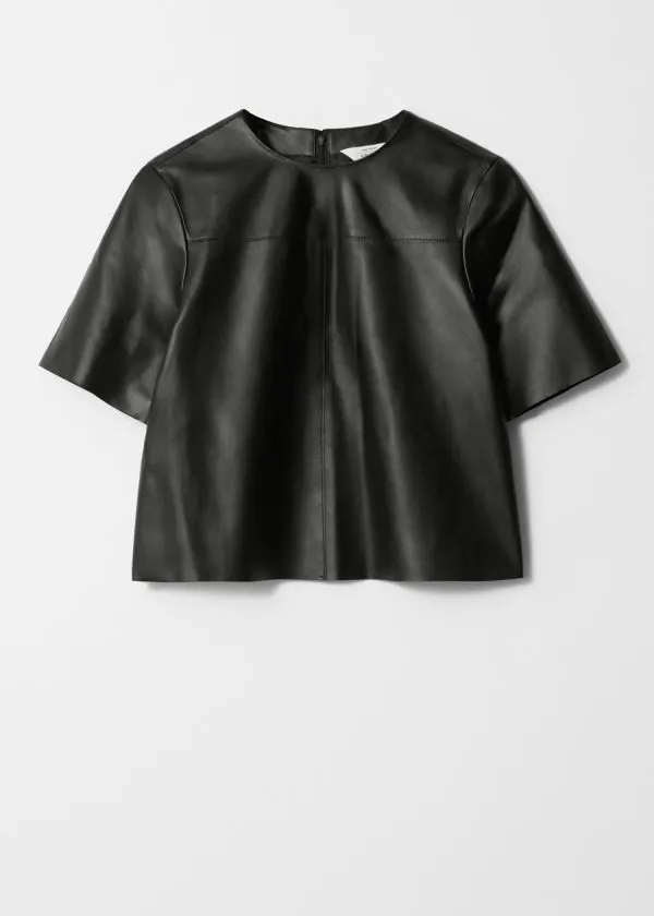 and Other Stories Boxy Leather TShirt Black Women Tops and Tshirts